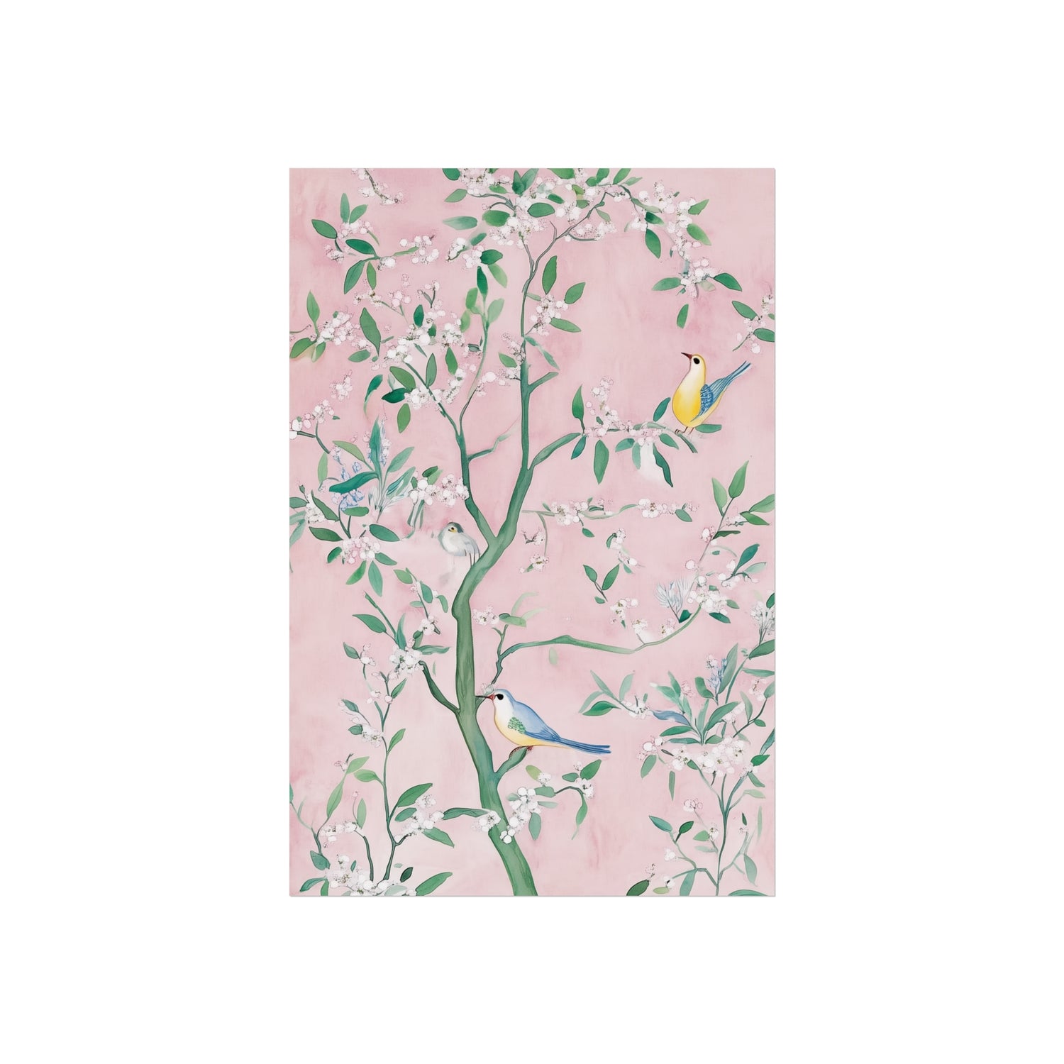 Pastel Pink Chinoiserie Birds on Tree Scene III Fine Art Poster