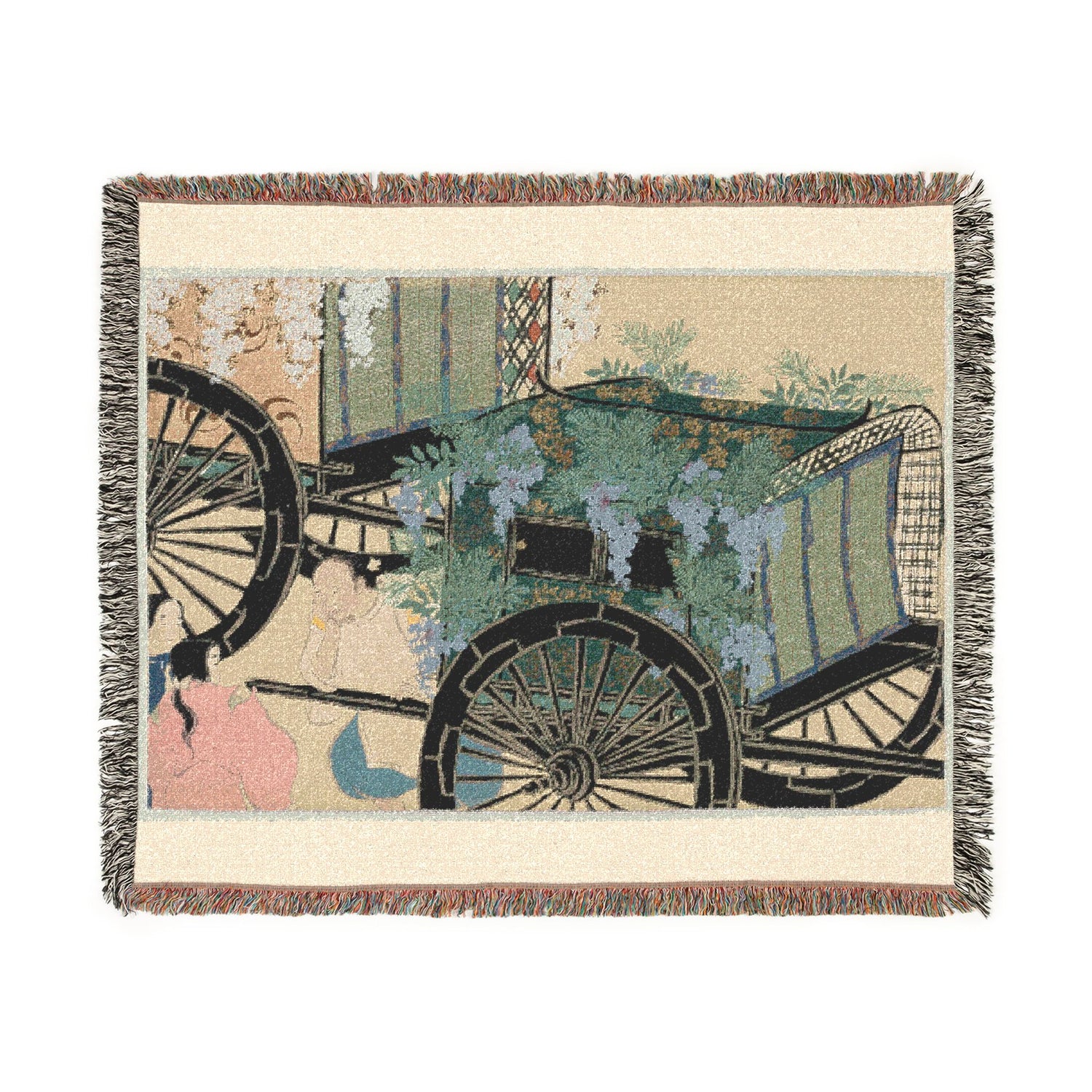 Flowers of a Hundred Worlds (Momoyogusa): Flower-draped Carts (Hanasashiguruma) Woven Throw Blanket