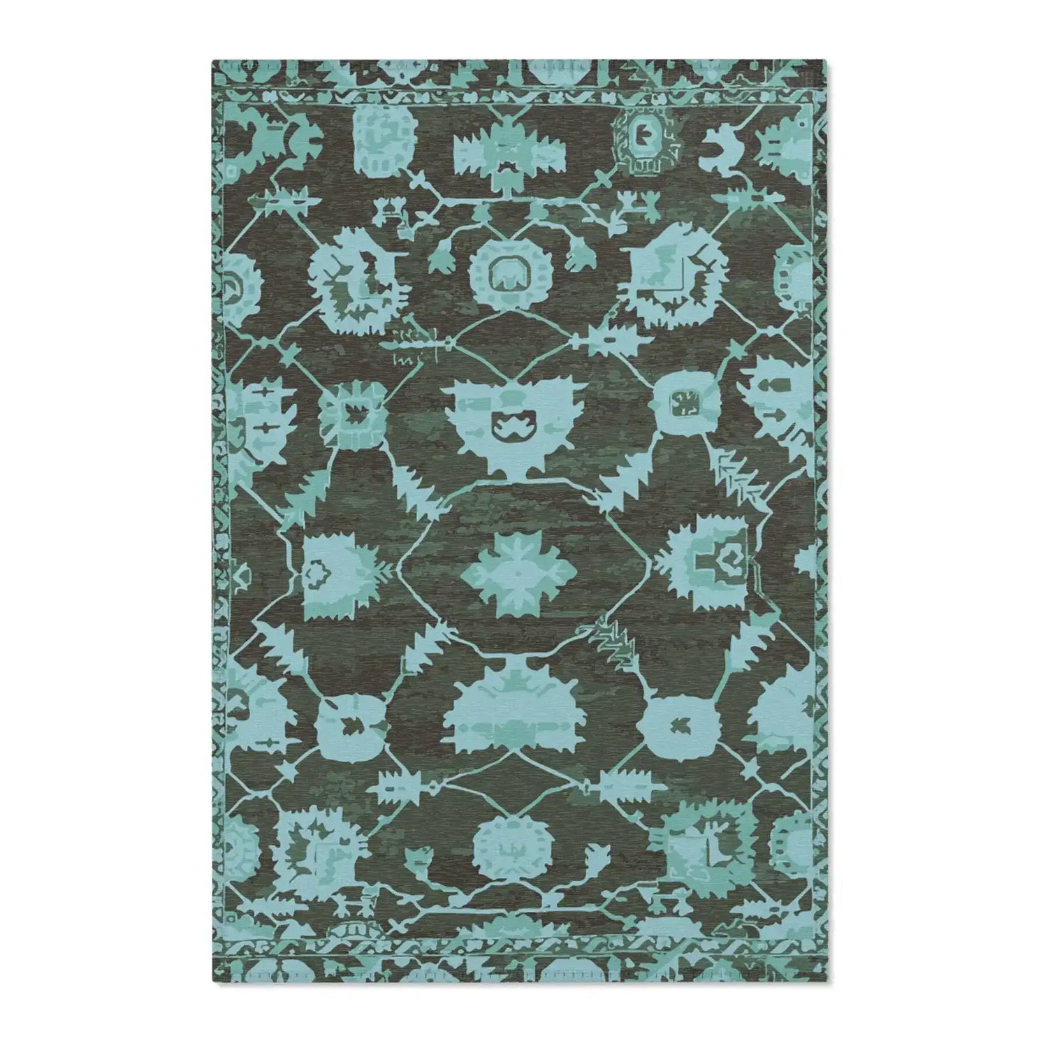 Teal & Forest Green Tribal Medallion Accent Rug