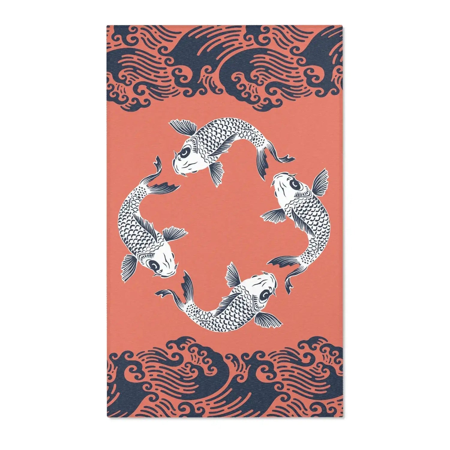 Coral & Navy Koi Wave Accent Rug