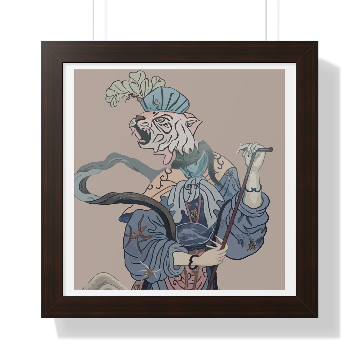 Introducing our majestic "Regal Tigress in Blue Robe" Framed Poster Wall Art, a captivating masterpiece that exudes regal elegance and timeless charm. 