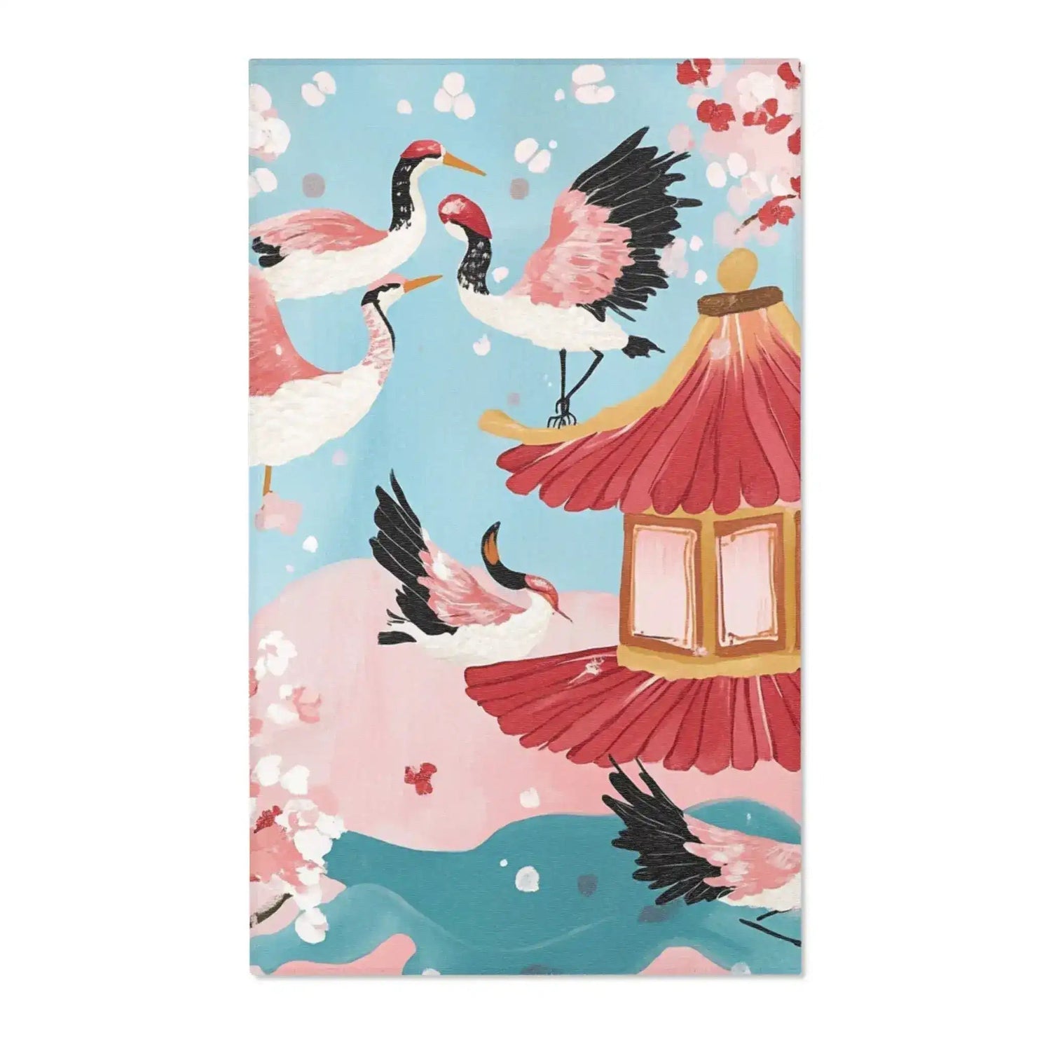 Pink Crane and Blossom Garden Accent Rug