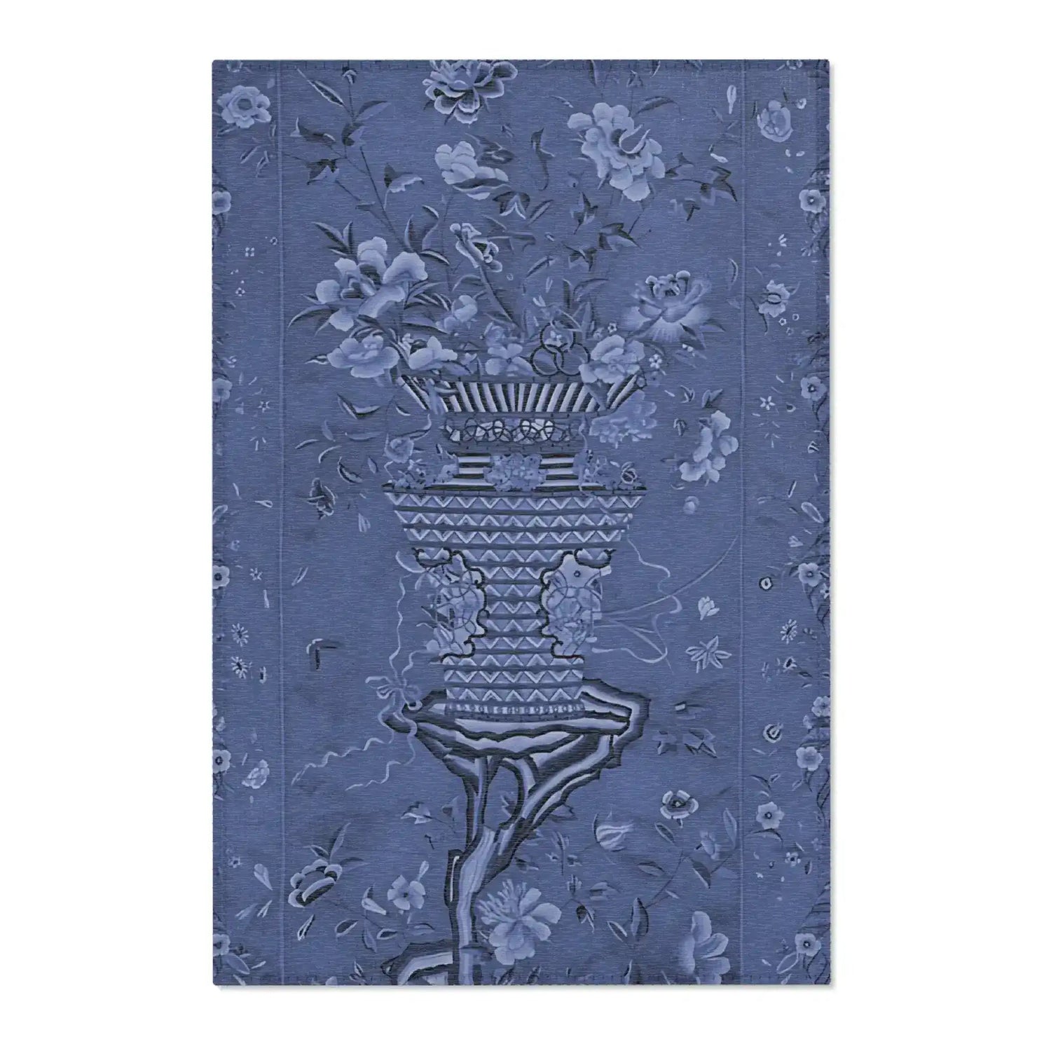 Floral Vase on Indigo Blue Accent Rug