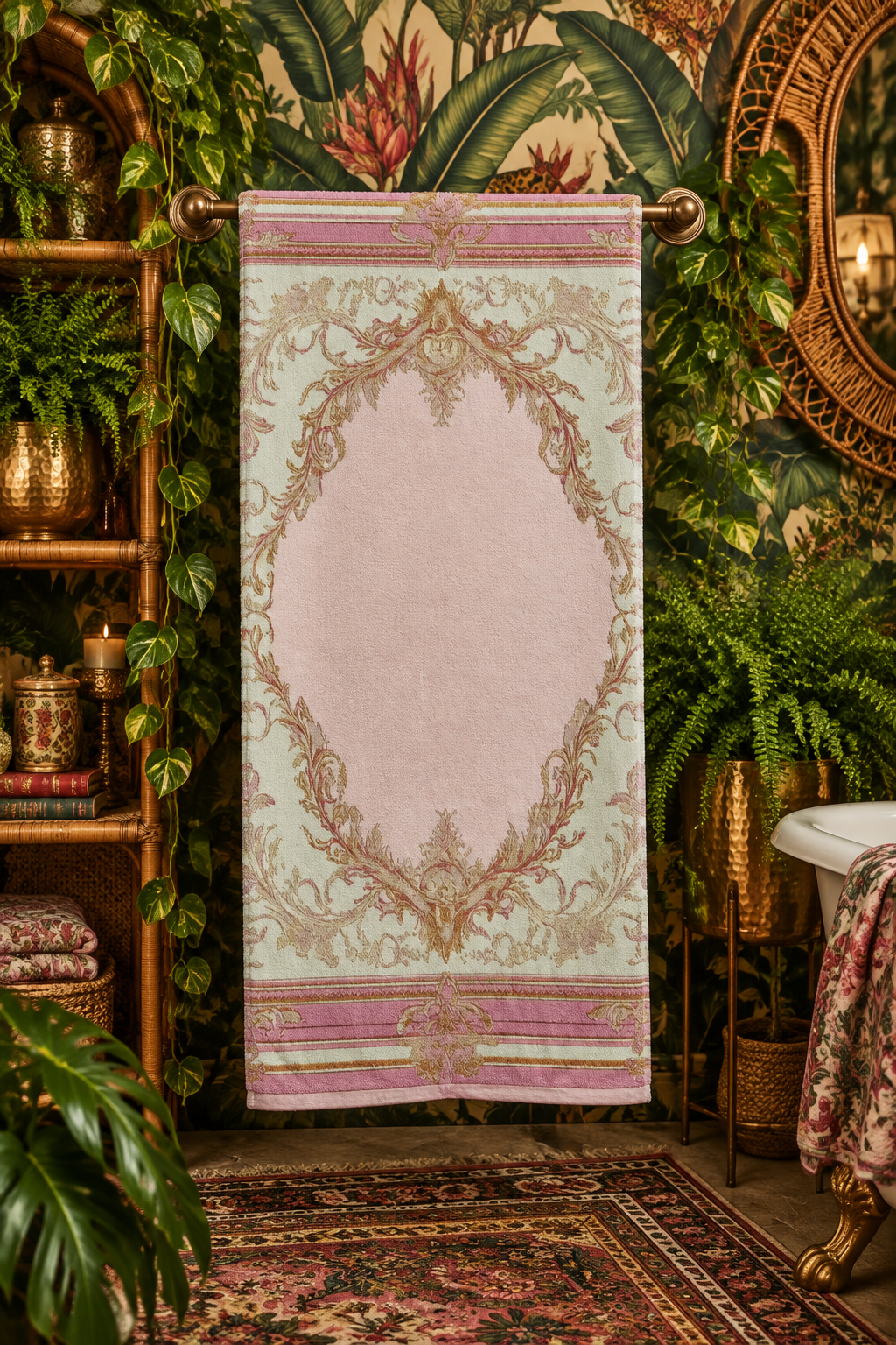 Opulent Floral Frame Bath Towel