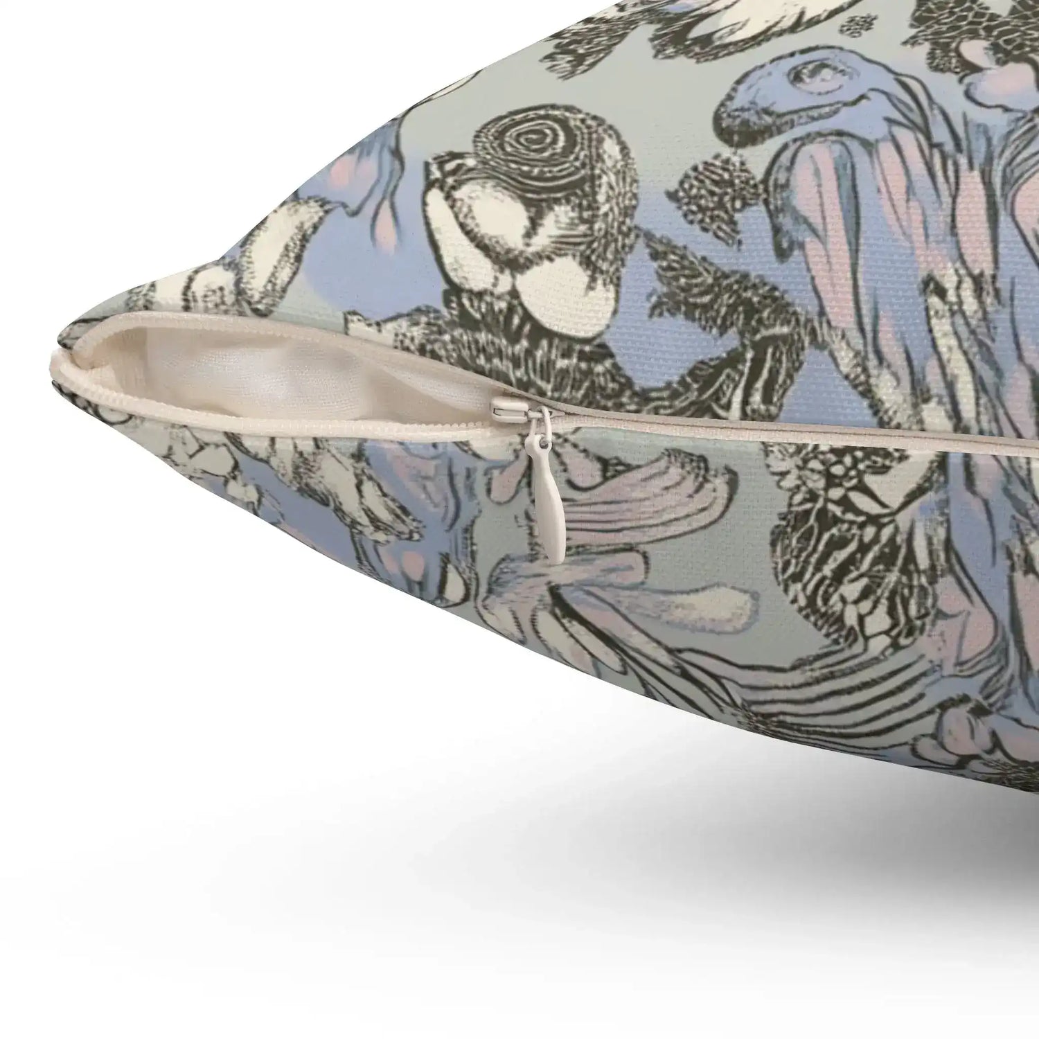 Surreal Botanical and Skeleton Art Throw Pillow