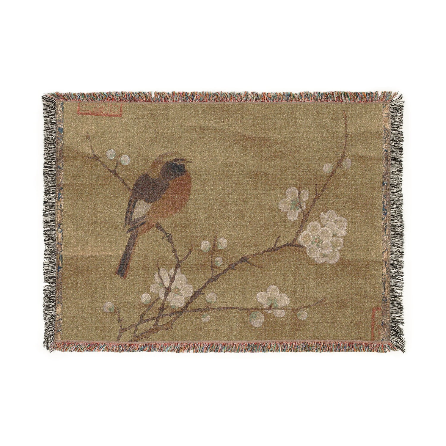 Bird on a Flowering Branch Tapestry Blanket