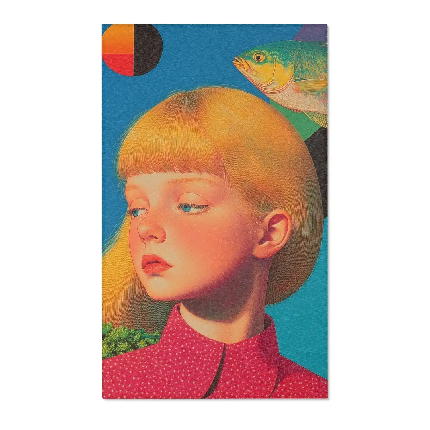 Golden Gaze Surreal Portrait with Fish & Geometric
