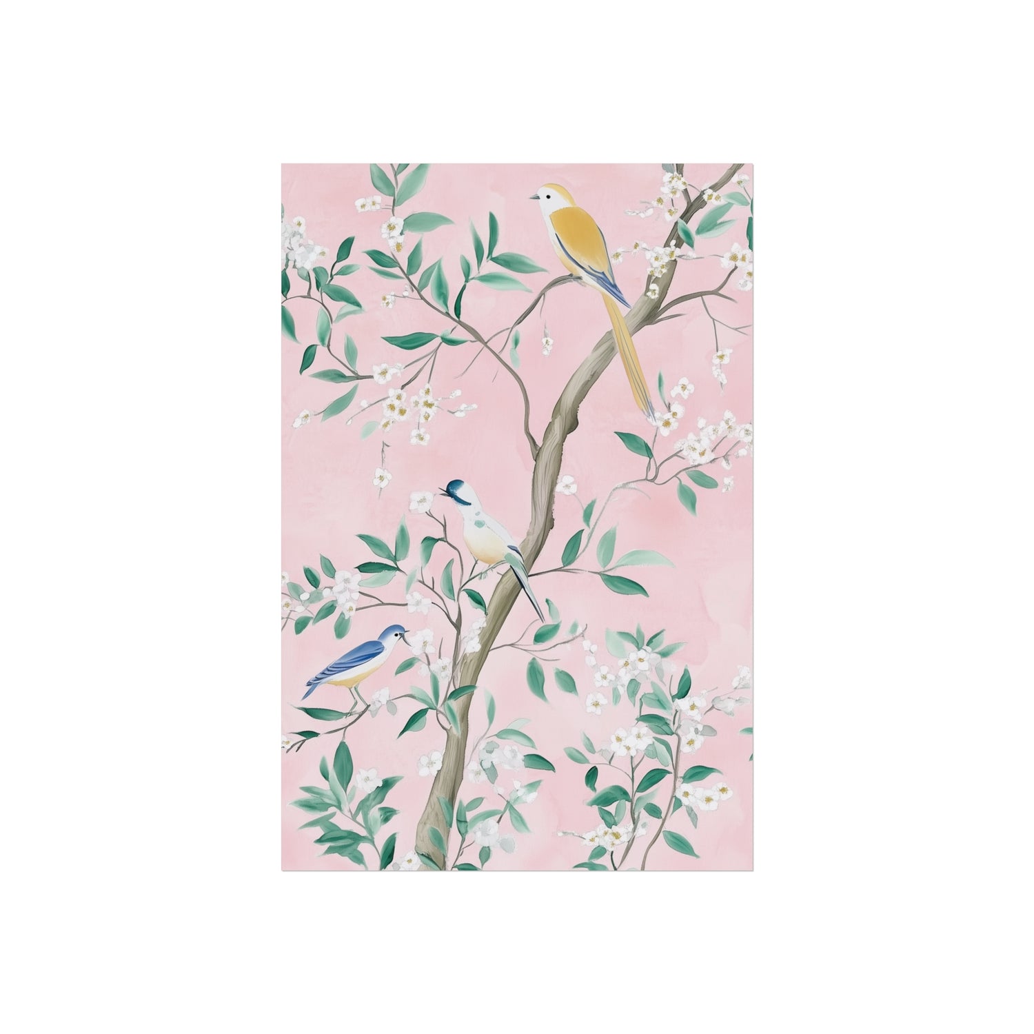 Pastel Pink Chinoiserie Birds and Floral Scene Fine Art Poster