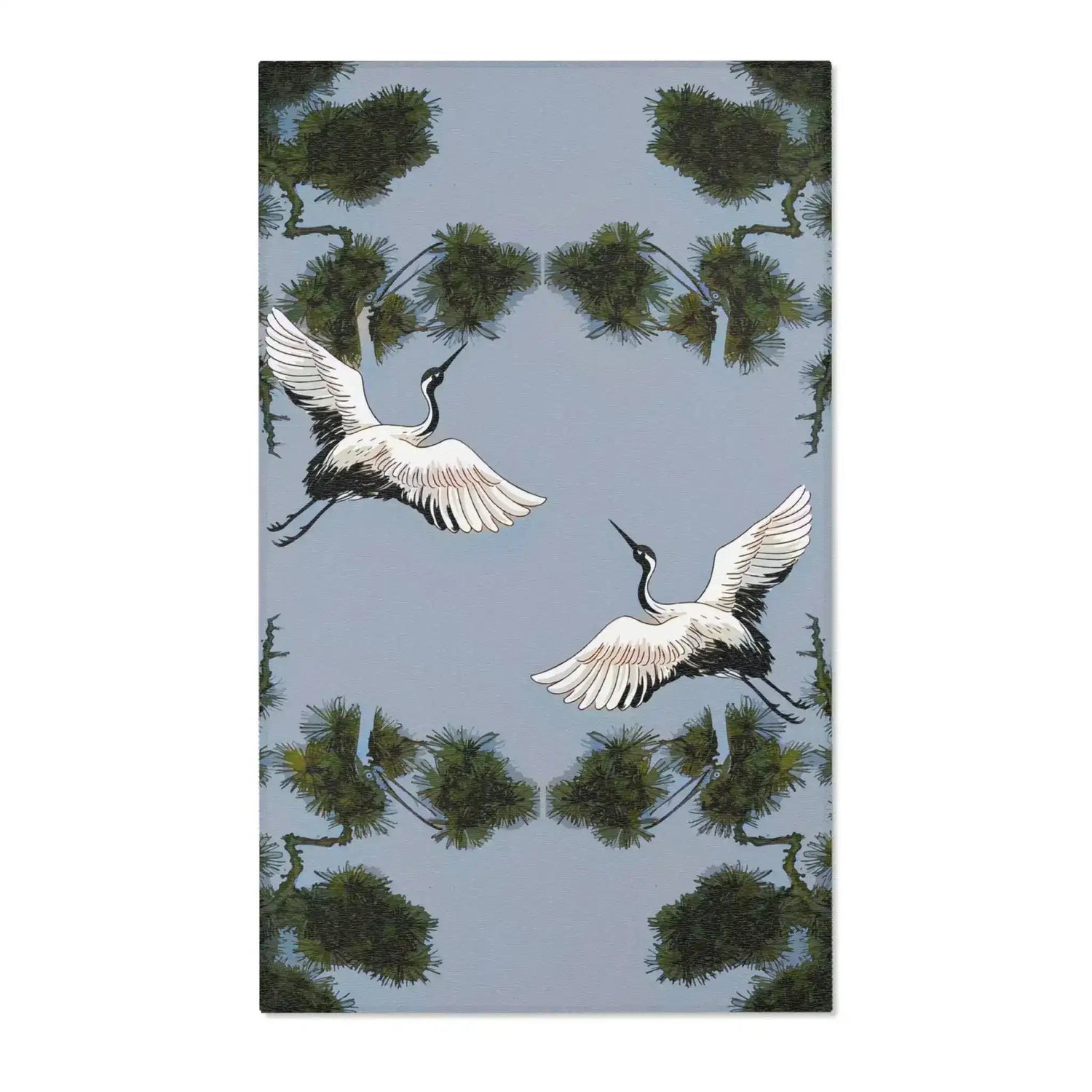 Flying Cranes Pine Forest Accent Rug