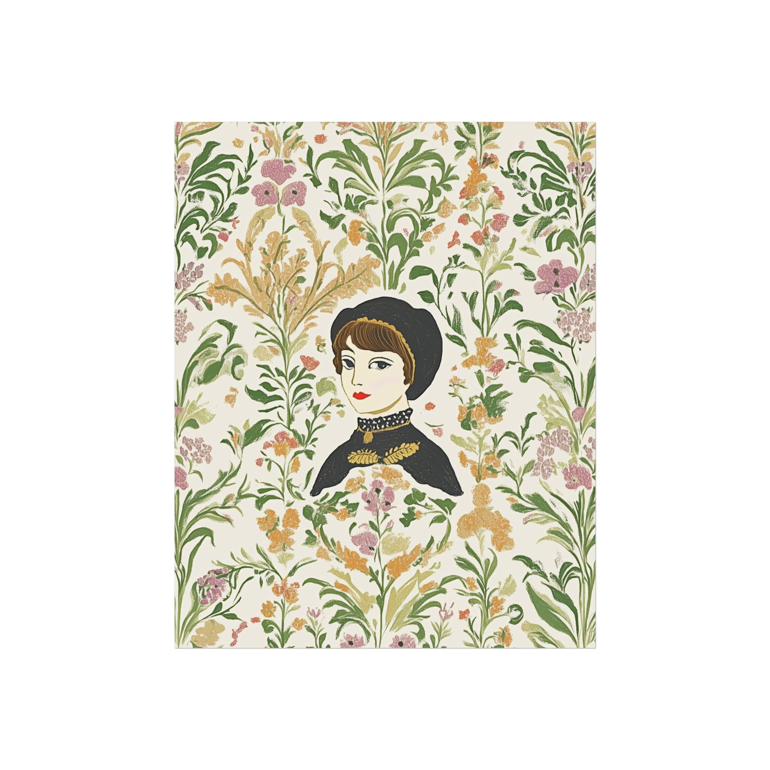 Victorian Muse Floral Portrait Fine Art Poster - Vertical