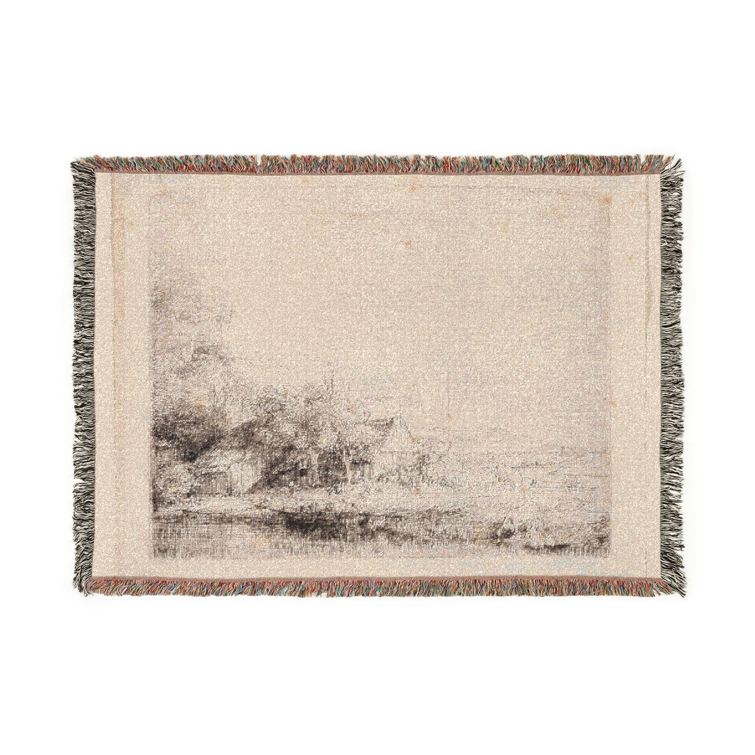 Landscape with a Cow Drinking - Rembrandt van Rijn Tapestry Blanket