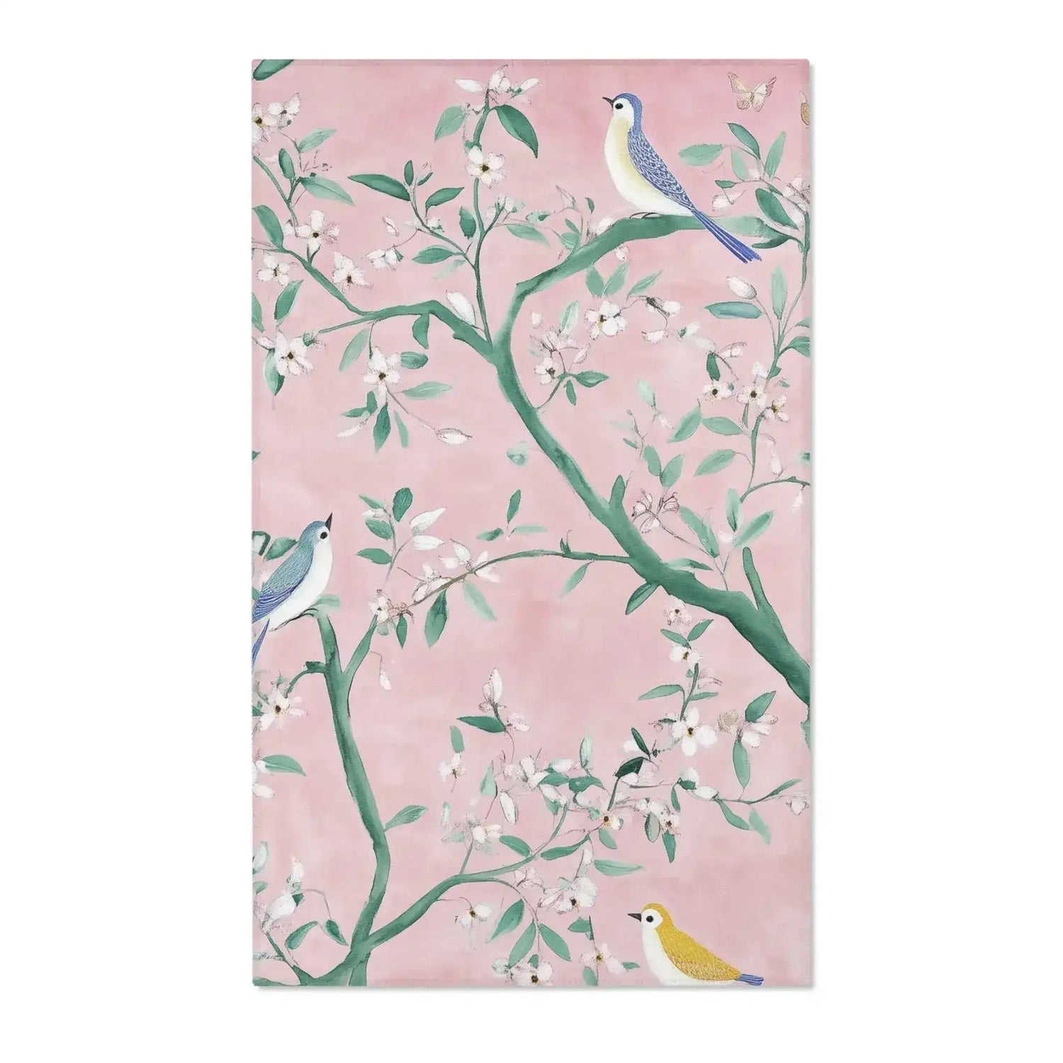 Floral Bird Accent Rug with Pink Background
