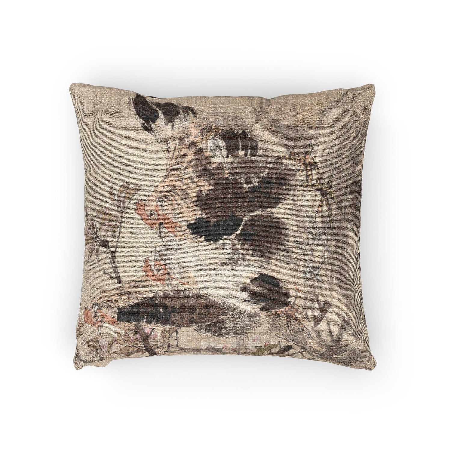 045_roosters-and-blossoming-apricots | Woven Pillow - MAIA HOMES