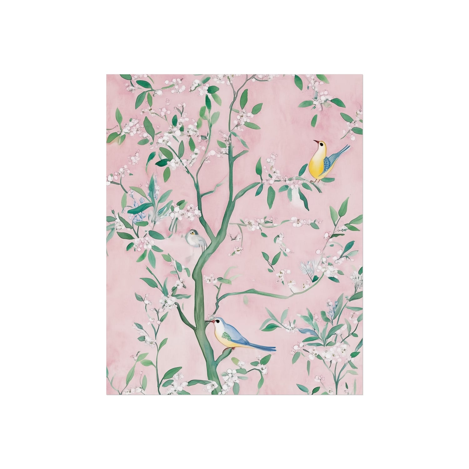 Pastel Pink Chinoiserie Birds on Tree Scene III Fine Art Poster