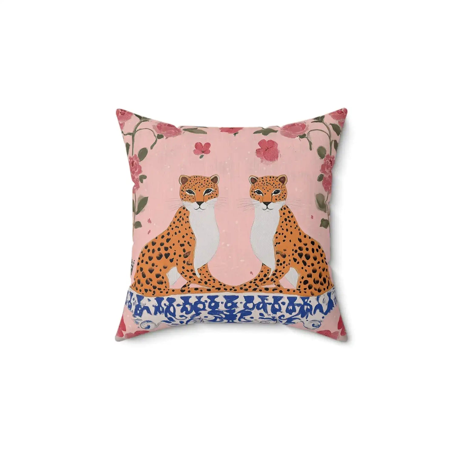Blushing Leopards & Roses Throw Pillow