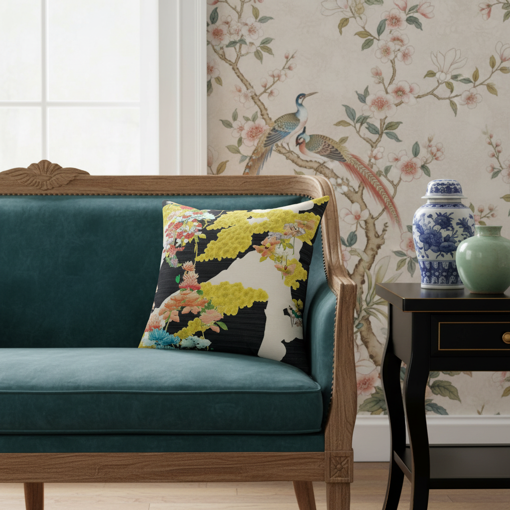 Chrysanthemum River Garden Throw Pillow