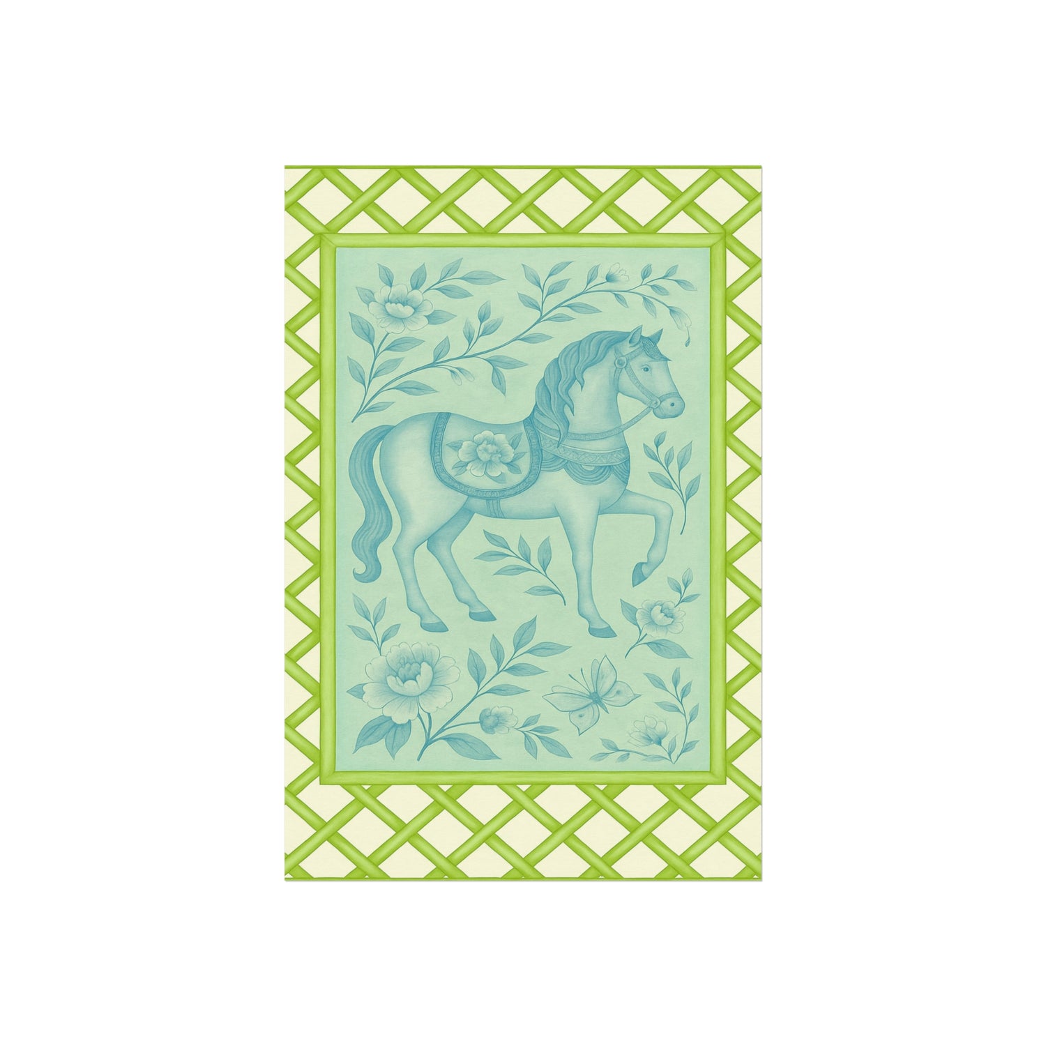 Green Bamboo Frame Chinoiserie Horse Fine Art Poster