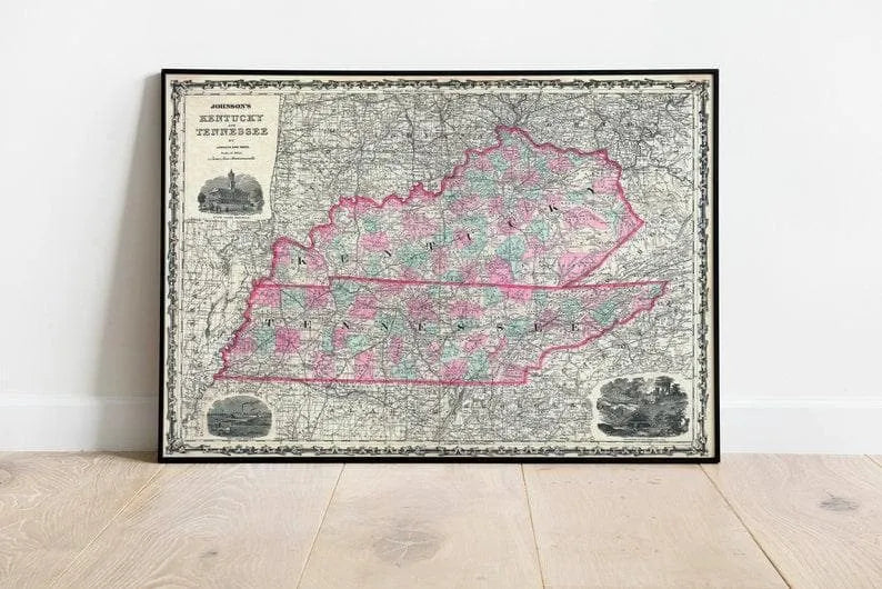 1862 Map of Kentucky and Tennessee| Tennessee Old Map