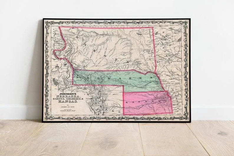 1862 Map of Kansas, Nebraska and Dakota| Kansas Old Map