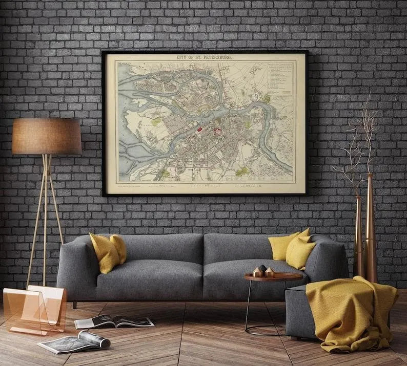 1883 Leningrad Map Wall Art St Petersburg Map Print