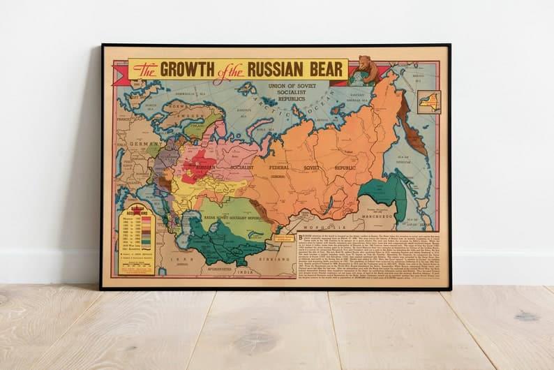 1908 Map Poster of Tibet| Vintage Tibet Map Wall Print 1908 Map Poster of Tibet| Vintage Tibet Map Wall Print The Growth of Russian Bear Vintage Soviets Propaganda Poster 