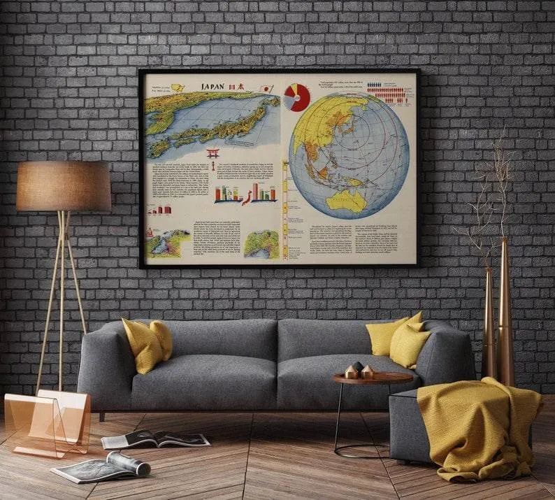 1944 Japan Map Framed Wall Art