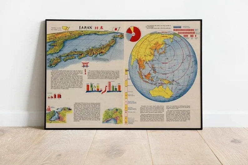 1944 Japan Map Framed Wall Art