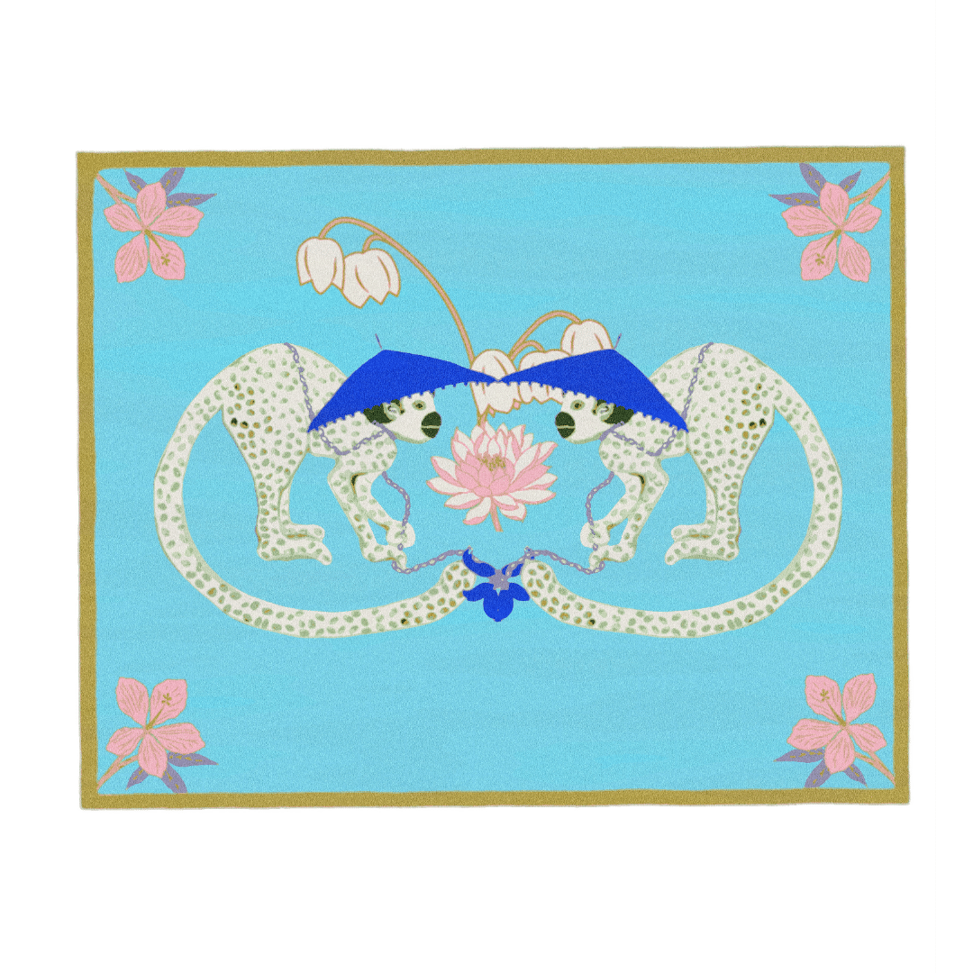 Enrich your living space with the playful charm of the Lotus Monkey Lover Hand-Tufted Wool Rug in a soothing shade of blue. This rug is a masterpiece of craftsmanship, featuring a delightful design inspired by lotus flowers and adorable monkeys