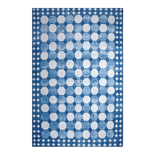 White and Blue Classic Dhurrie Cotton Rug