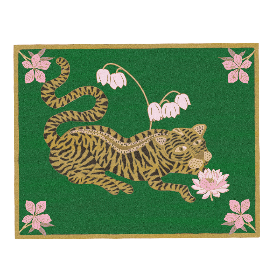 Infuse your space with exotic allure using the "Lotus and Indian Tiger Hand Tufted Wool Rug" in green. This striking rug features a captivating combination of delicate lotus flowers and majestic Indian tigers, evoking a sense of mystery and beauty. Hand-tufted from luxurious wool, it adds a touch of elegance and sophistication to any room, creating a focal point that sparks imagination and intrigue.