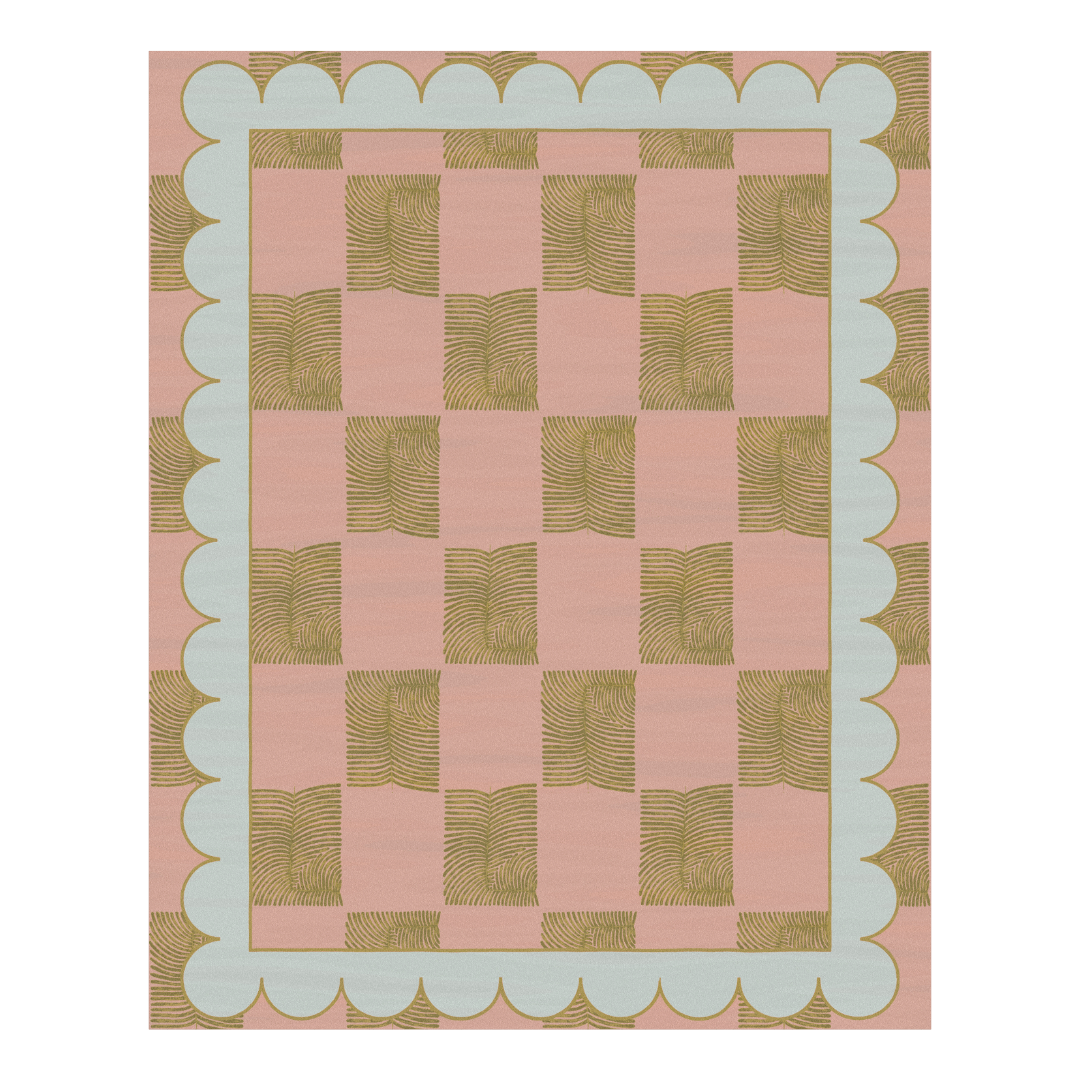 Leaf Checker Scallop Pastel Hand Tufted Rug" - Revel in the subtle charm of this hand-tufted rug, featuring a delightful leaf checker pattern in soft pastel shades. With meticulous craftsmanship, it adds a touch of whimsy and sophistication to any space, infusing your room with a serene and inviting atmosphere. Perfect for bringing a gentle yet stylish accent to your decor, it exudes warmth and elegance