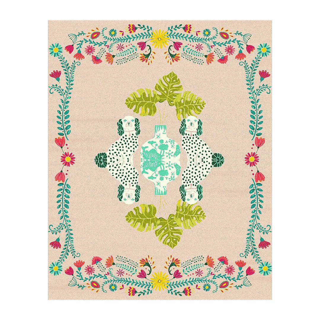 Floral Monstera Staffordshire Hand Tufted Rug - Champagne Glory