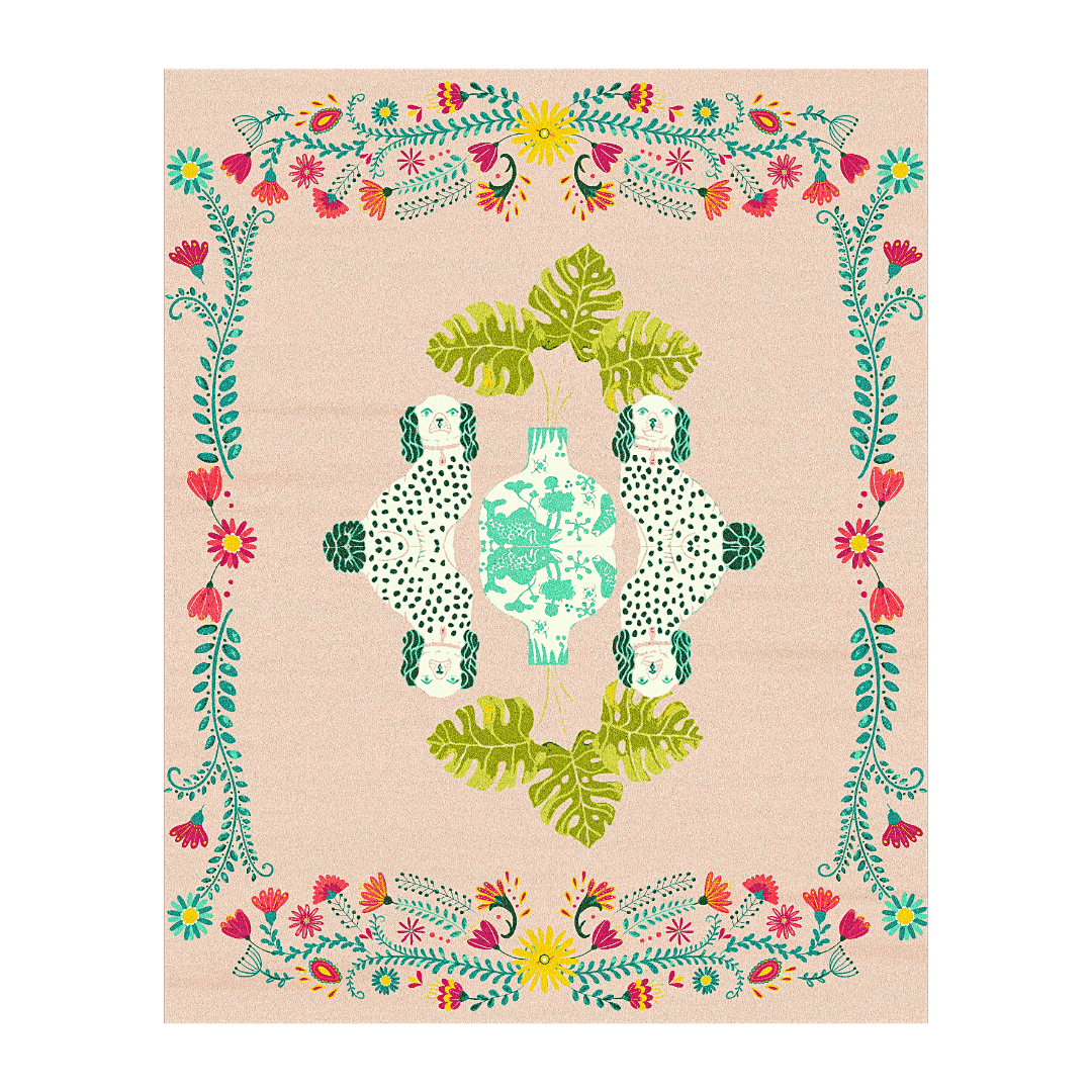 Floral Monstera Staffordshire Hand Tufted Rug - Champagne Glory" - Revel in the opulence of the "Champagne Glory" rug, adorned with intricate floral motifs and Monstera leaves. Hand-tufted with precision, it exudes sophistication and elegance, elevating your space with its luxurious design and timeless charm