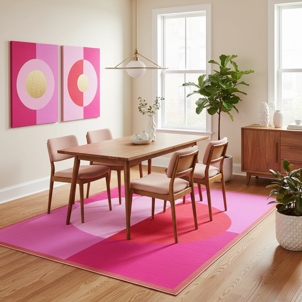 Golden Trim Minimalist Geometric Hand Tufted Rug - Pink