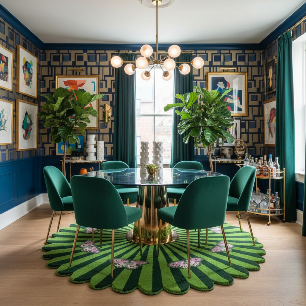 Butterflies over Flower Round Hand Tufted Wool Rug - Light Green