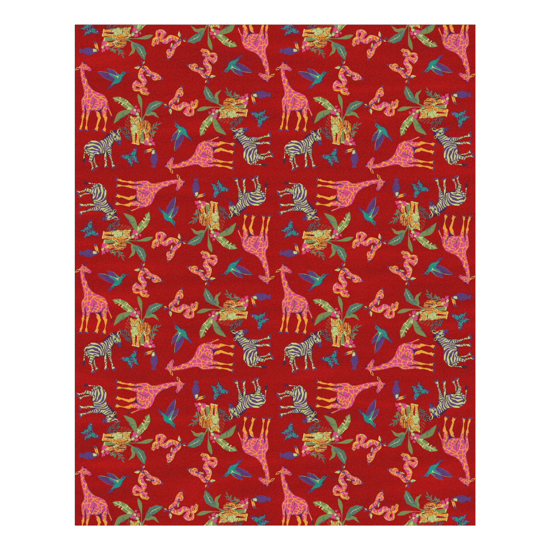 Transform your living space into a vibrant oasis with the Summer Tropical Safari Hand-Tufted Rug in a captivating shade of red. This rug is a celebration of the summer season, featuring a hand-tufted design inspired by tropical safari motifs.