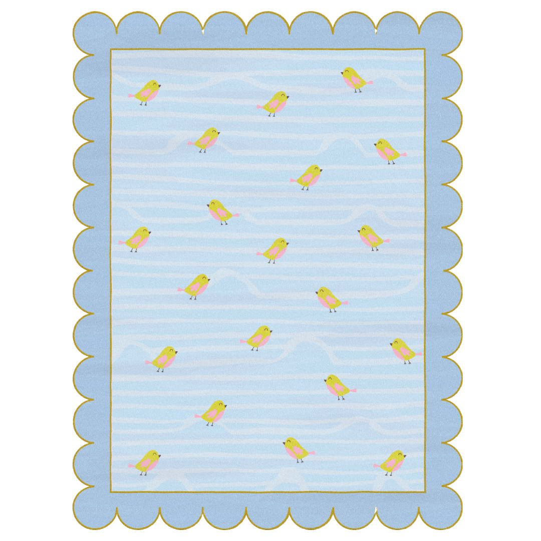 Immerse yourself in the tranquility of nature with the "Birds over Ocean Scallop Hand Tufted Rug." This exquisite rug features a captivating scene of birds flying over a serene ocean, evoking a sense of calm and serenity. The scallop design adds a touch of elegance and sophistication to the rug. Hand-tufted with care, it brings the beauty of the natural world into your home, creating a peaceful and inviting atmosphere.