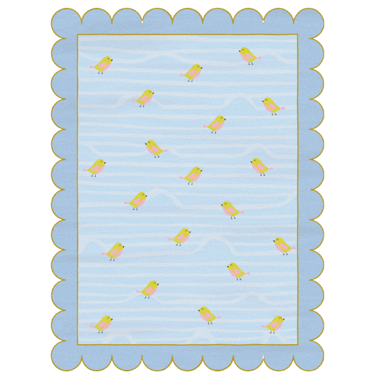 Immerse yourself in the tranquility of nature with the "Birds over Ocean Scallop Hand Tufted Rug." This exquisite rug features a captivating scene of birds flying over a serene ocean, evoking a sense of calm and serenity. The scallop design adds a touch of elegance and sophistication to the rug. Hand-tufted with care, it brings the beauty of the natural world into your home, creating a peaceful and inviting atmosphere.