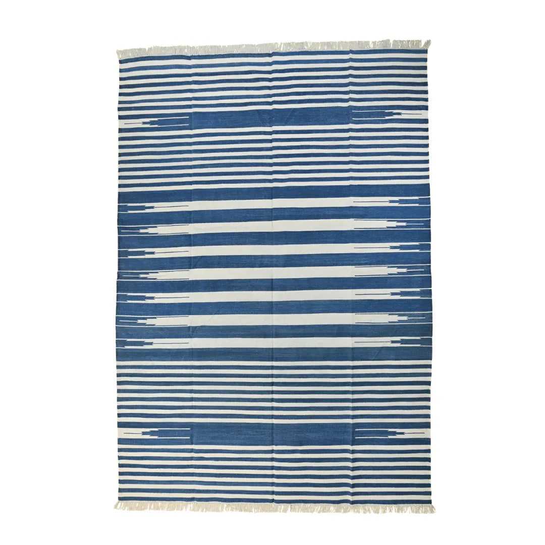 Handwoven Azure Serenity Fringe Haven Cotton Rug