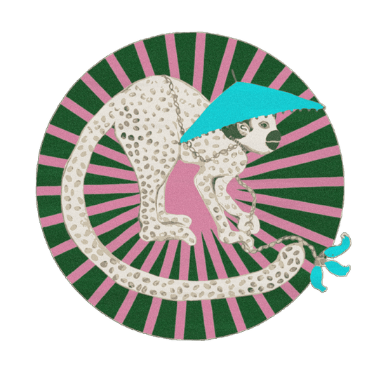 Blue Hat Monkey Round Hand Tufted Rug - Green/Pink