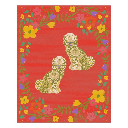 Staffordshire Lovers in Rose Garden" hand-tufted rug could be a romantic and elegant addition to a room. The design could depict a scene inspired by Staffordshire pottery, featuring lovers in a beautiful rose garden setting