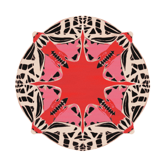 Round Abstract Butterfly Hand Tufted Rug - Red