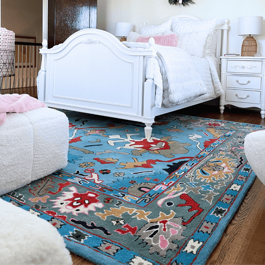 Traditional Floral Hand Tufted Wool Rug - Blue