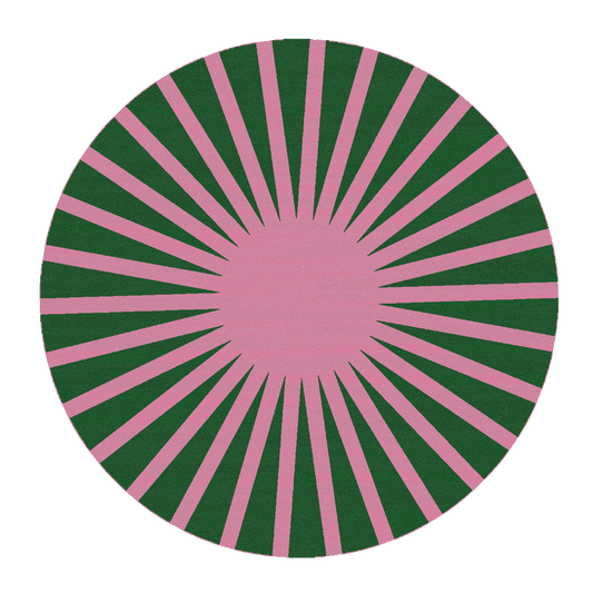 Contemporary Green and Pink Ray Round Hand Tufted Wool Rug