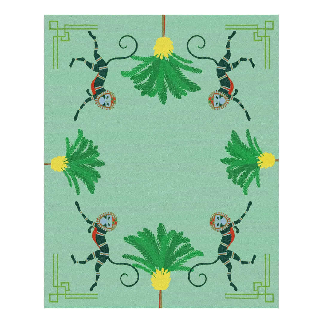 Monkeys and Palm Trees Hand Tufted Rug