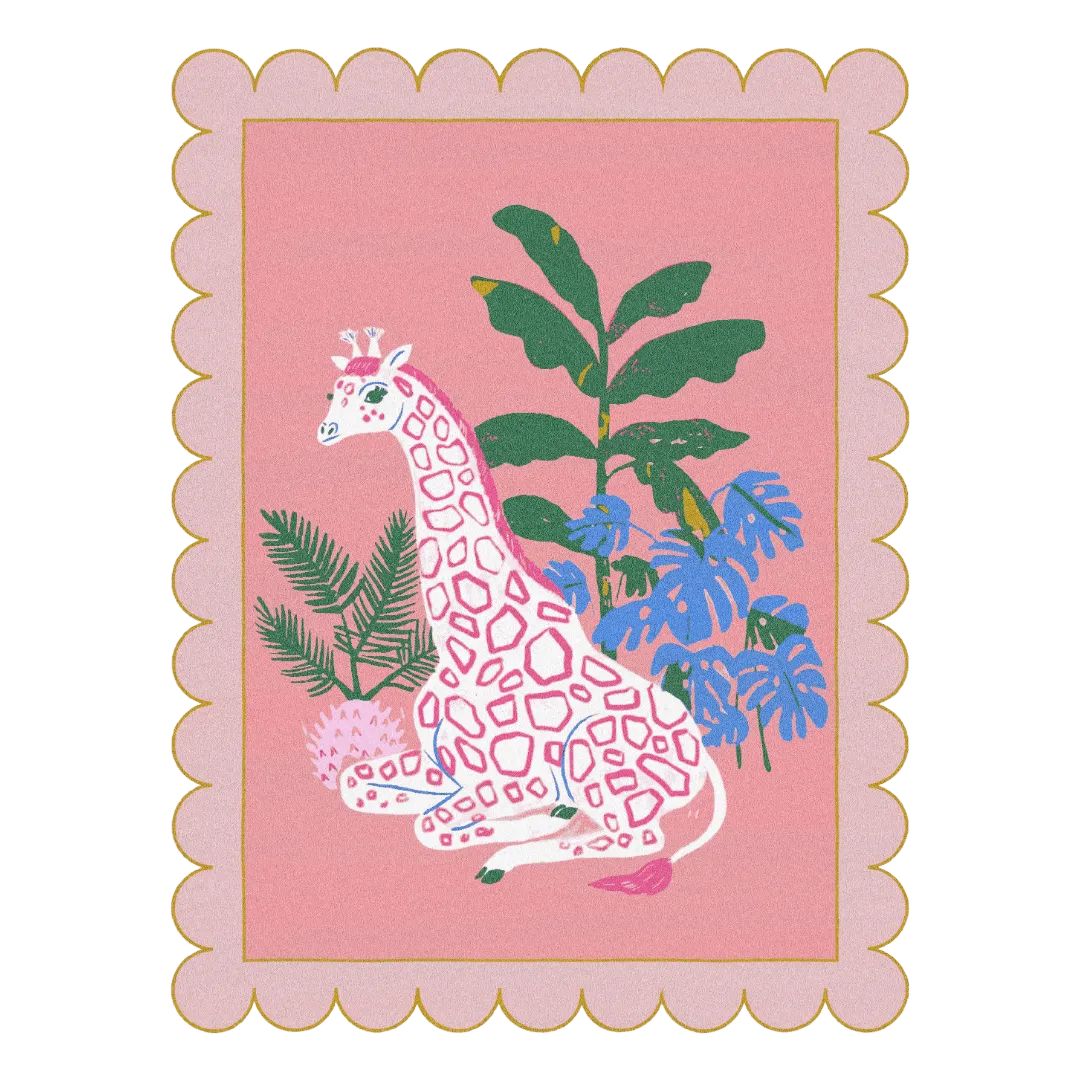 Pink White Giraffe Tropic Scallop Hand Tufted Rug