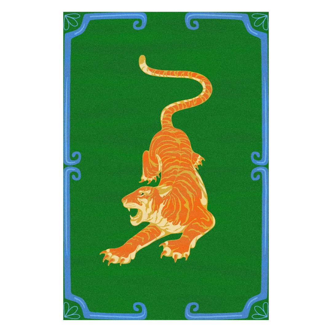 Orange Tiger Green Hand Tufted Rug - Left