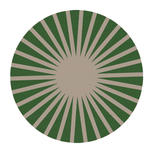 Contemporary Green and Tan Ray Round Hand Tufted Wool Rug