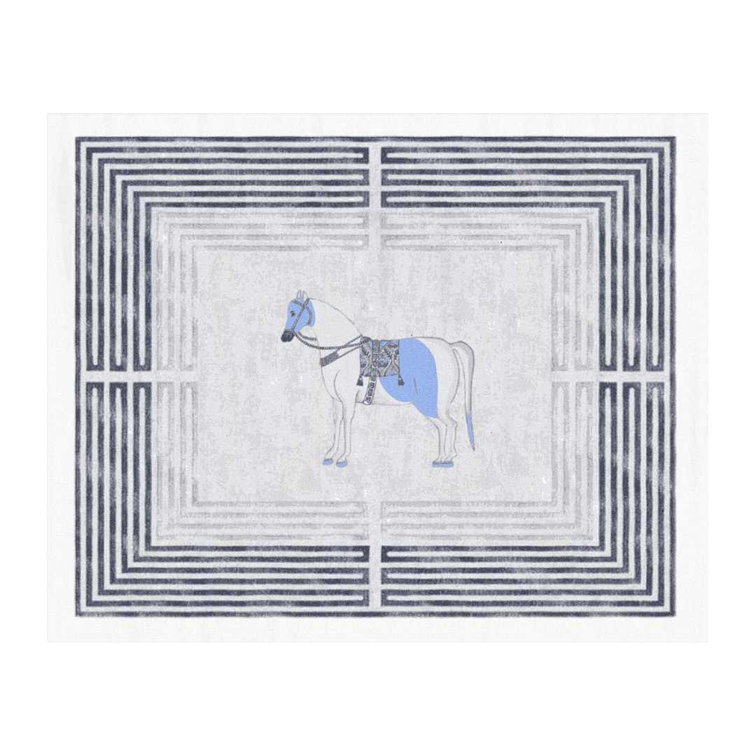 The Classic Horse Silver Maze Hand Tufted Rug is an elegant and sophisticated addition to your home decor. Meticulously crafted through the hand-tufting process, this rug features a design that combines classic horse imagery with a silver maze pattern.