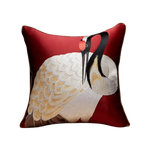 Oriental Crane Embroidered Satin Throw Pillow Cover